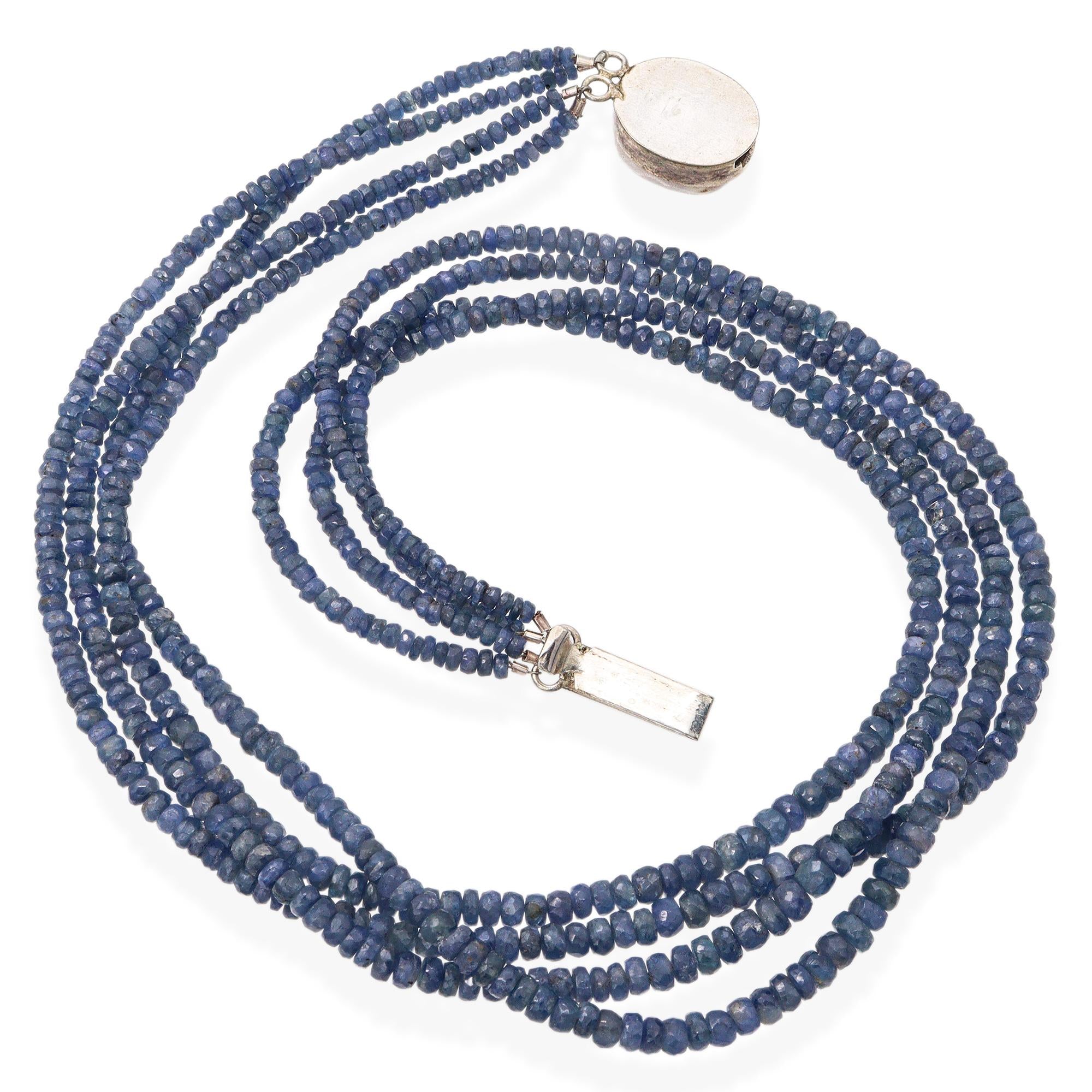 Sterling Silver Sapphire and Ruby Beaded Necklace