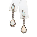 Vintage Silver Topped Yellow Gold 1.85tcw Opal Drop & Diamond Earrings