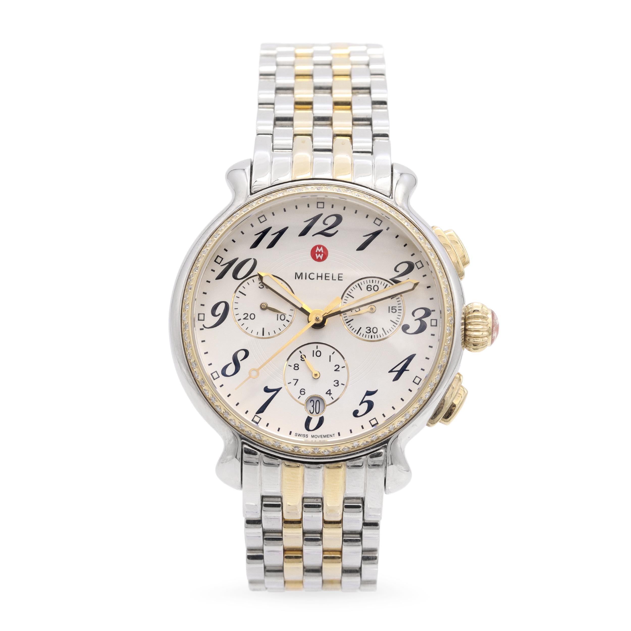 Michele Fluette Diamond Bezel Two-Tone Stainless Steel Chronograph Watch MW24A01