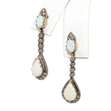 Vintage Silver Topped Yellow Gold 1.85tcw Opal Drop & Diamond Earrings