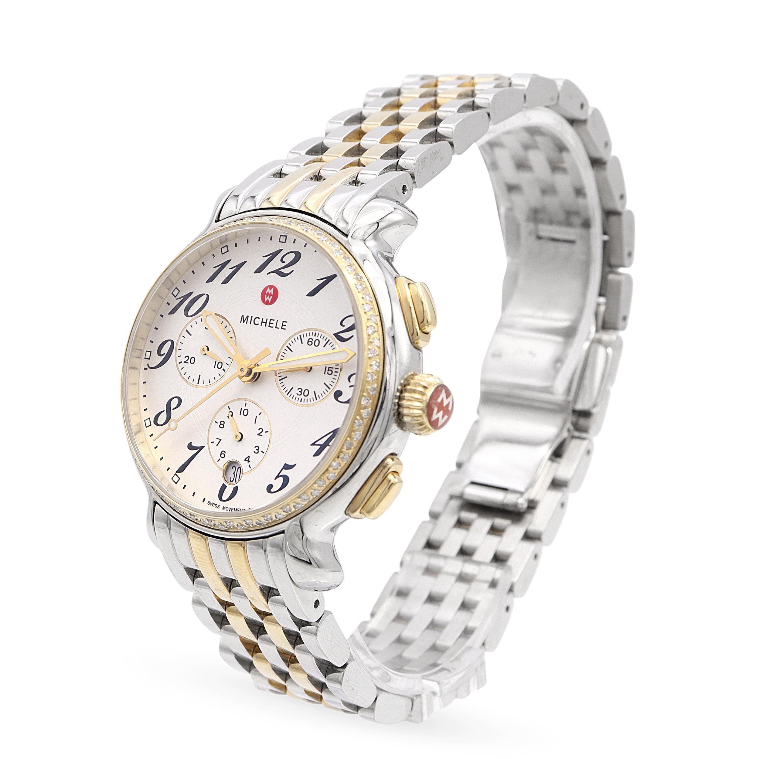 Michele Fluette Diamond Bezel Two-Tone Stainless Steel Chronograph Watch MW24A01