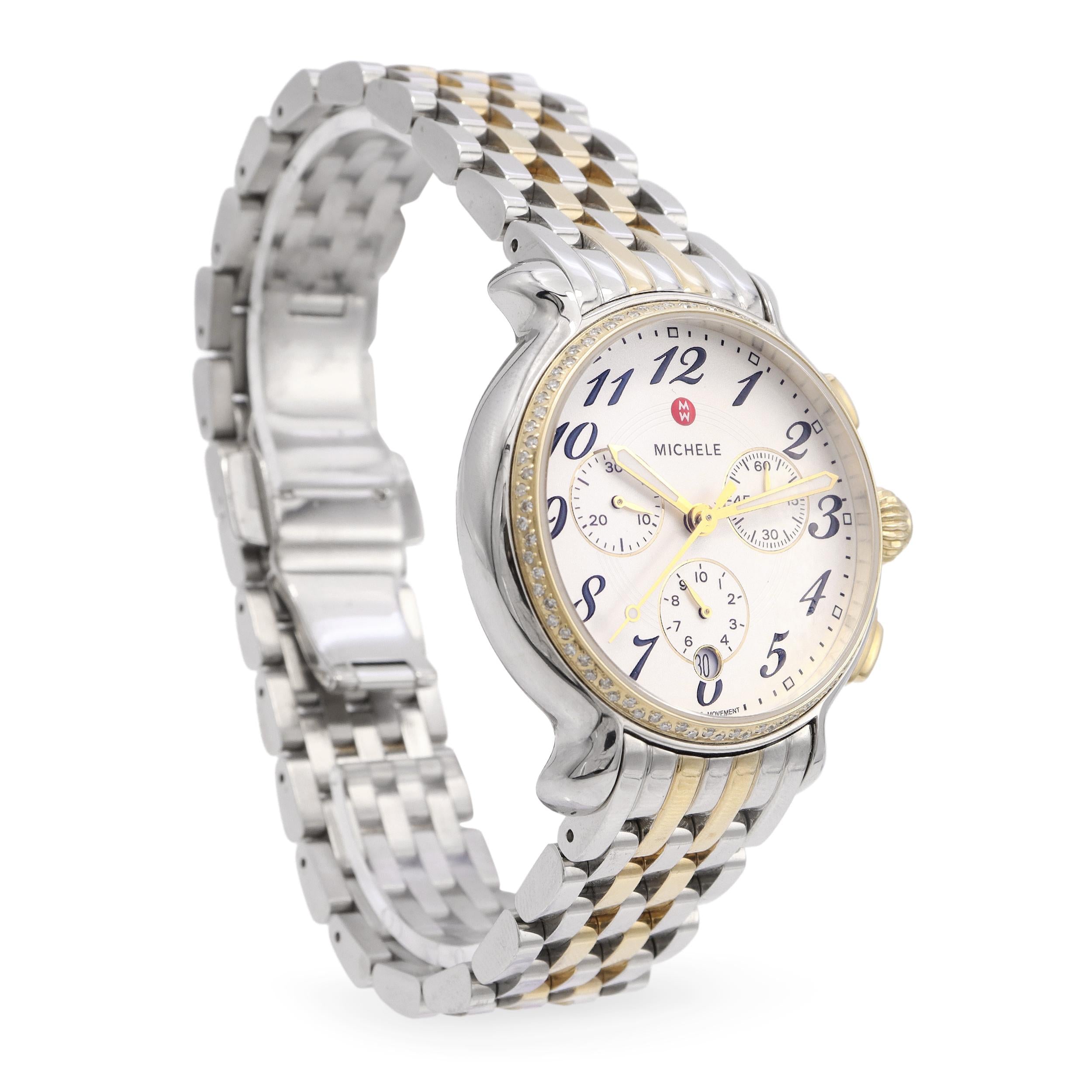 Michele Fluette Diamond Bezel Two-Tone Stainless Steel Chronograph Watch MW24A01