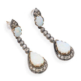 Vintage Silver Topped Yellow Gold 1.85tcw Opal Drop & Diamond Earrings