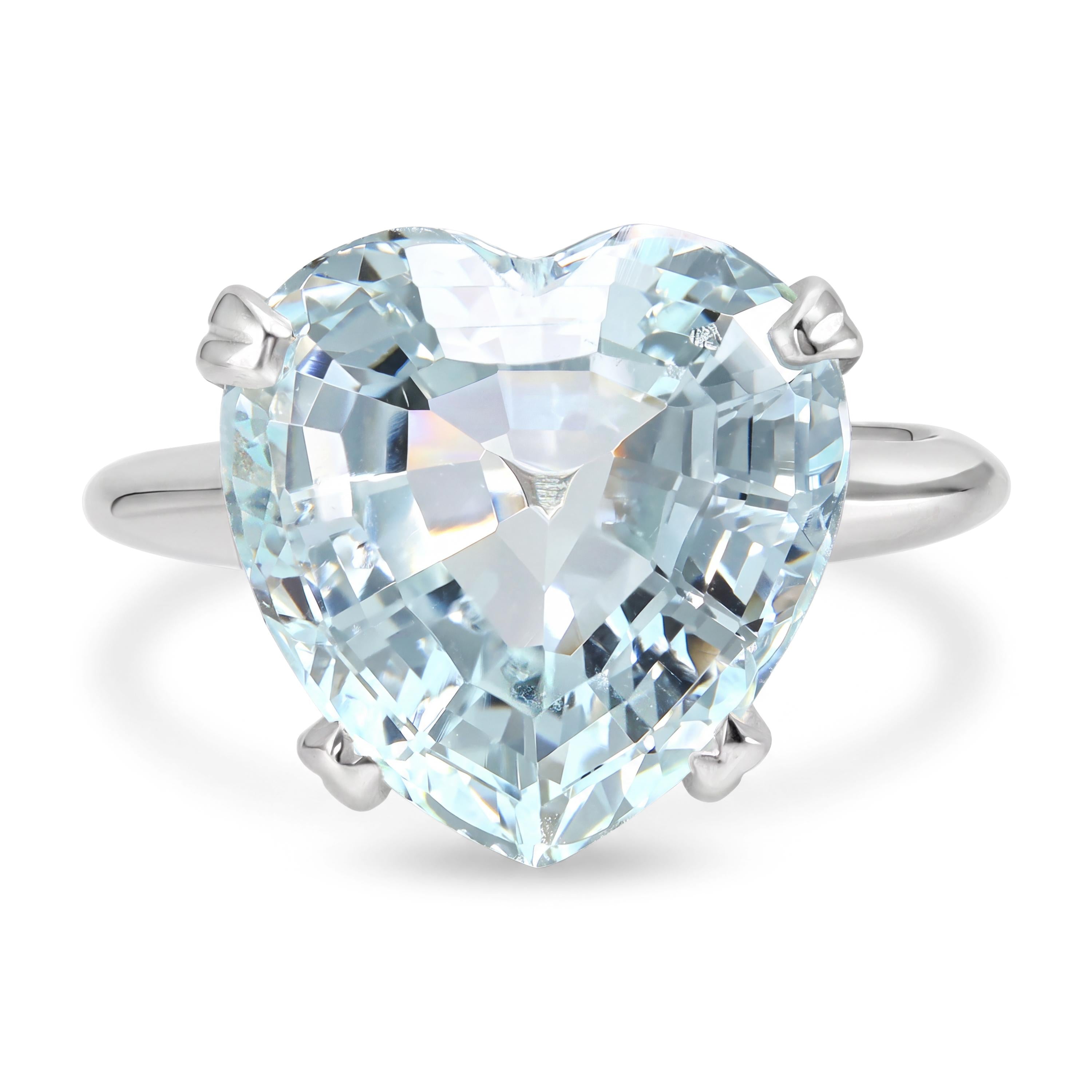 14k White Gold 6.37ct Aquamarine Heart Solitaire Ring