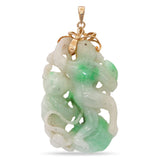 Vintage 14k Yellow Gold Carved Jadeite Monkey and Fruit Pendant