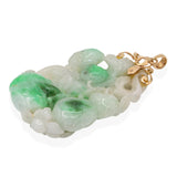 Vintage 14k Yellow Gold Carved Jadeite Monkey and Fruit Pendant