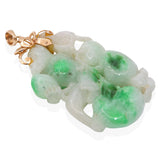 Vintage 14k Yellow Gold Carved Jadeite Monkey and Fruit Pendant