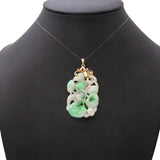 Vintage 14k Yellow Gold Carved Jadeite Monkey and Fruit Pendant