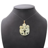 Vintage 18k Yellow Gold Hand Carved Jade Two Monkeys Pendant