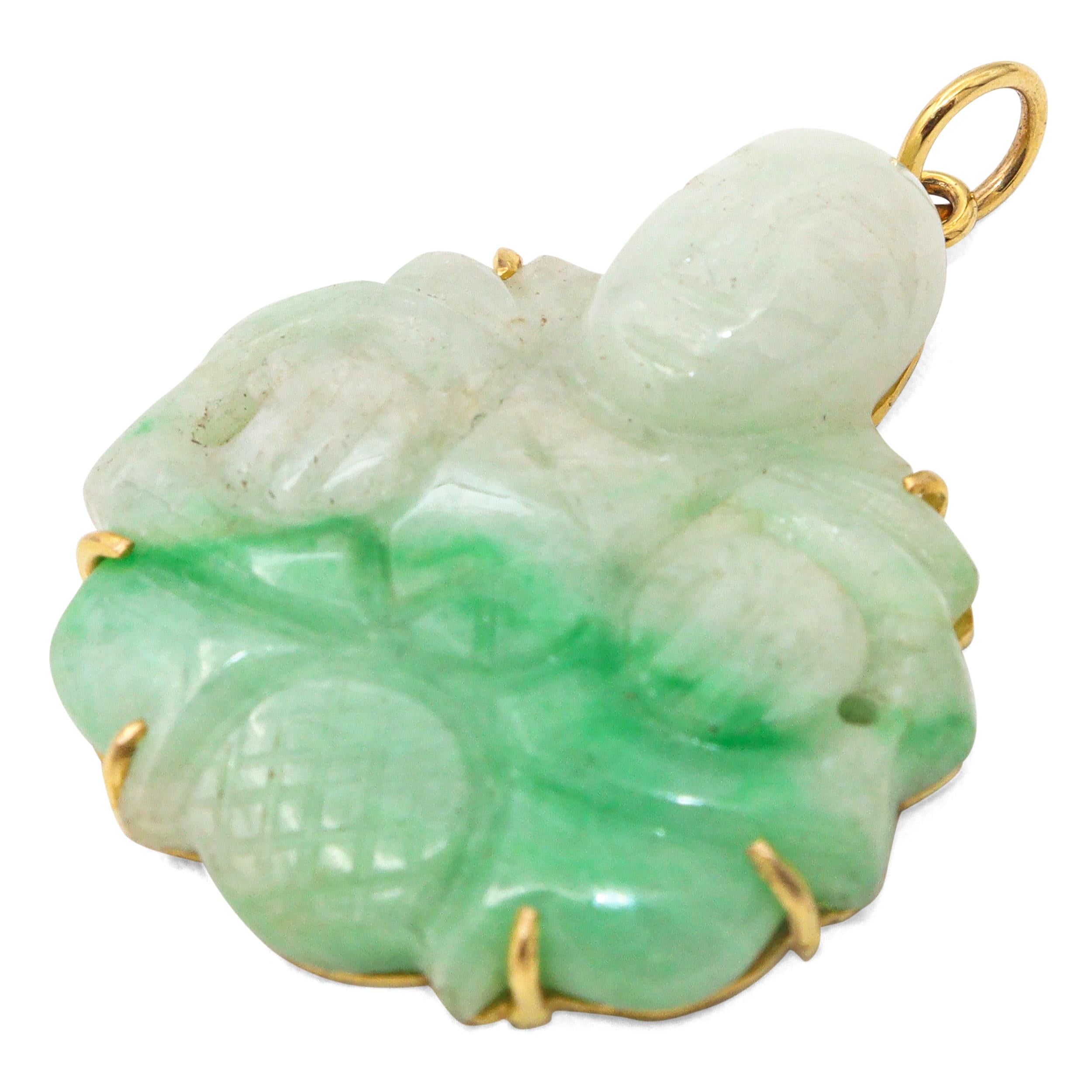 Vintage 14k Yellow Gold Carved Jade Pendant