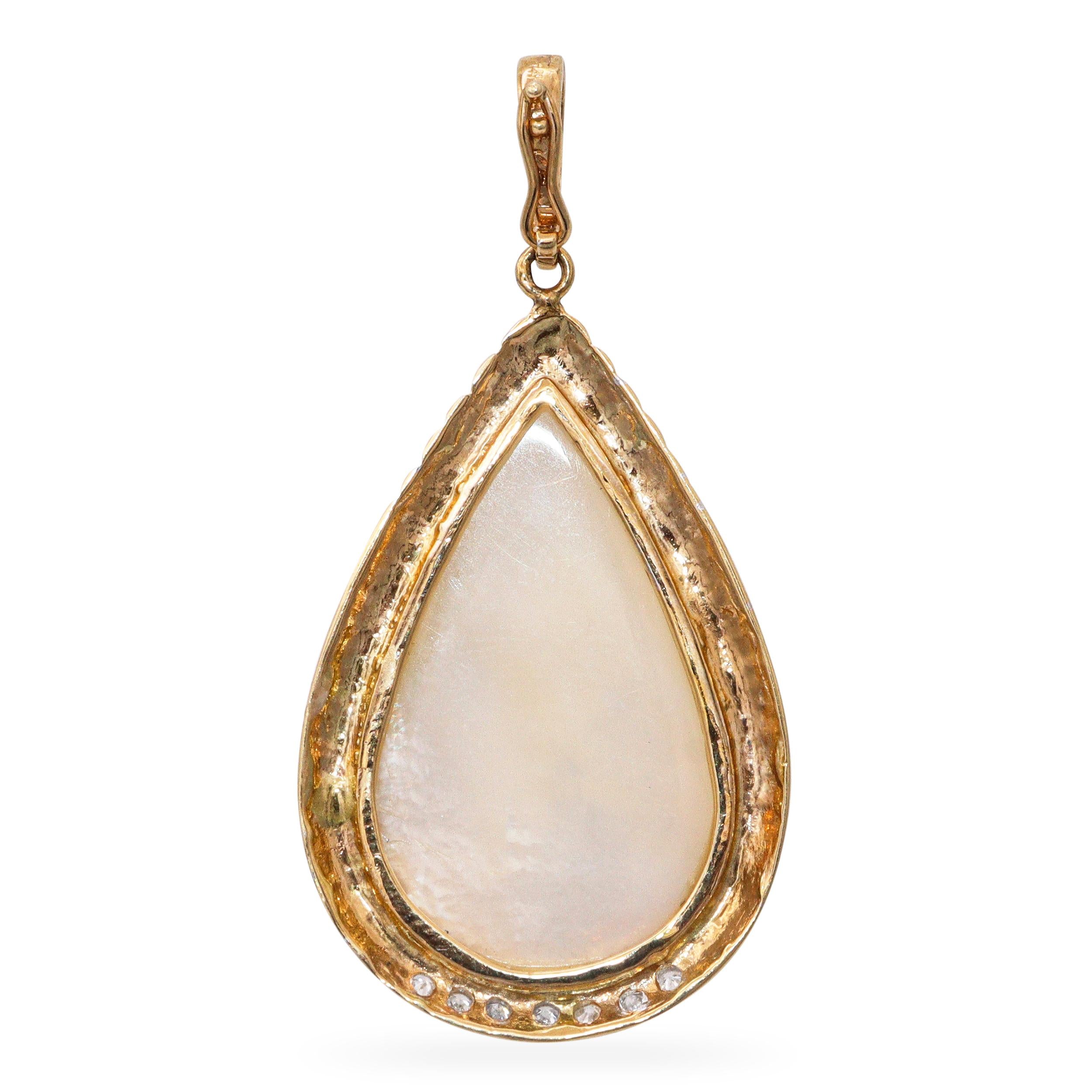 Vintage 14k Yellow Gold Mabe Pearl and Diamond Pendant