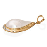 Vintage 14k Yellow Gold Mabe Pearl and Diamond Pendant