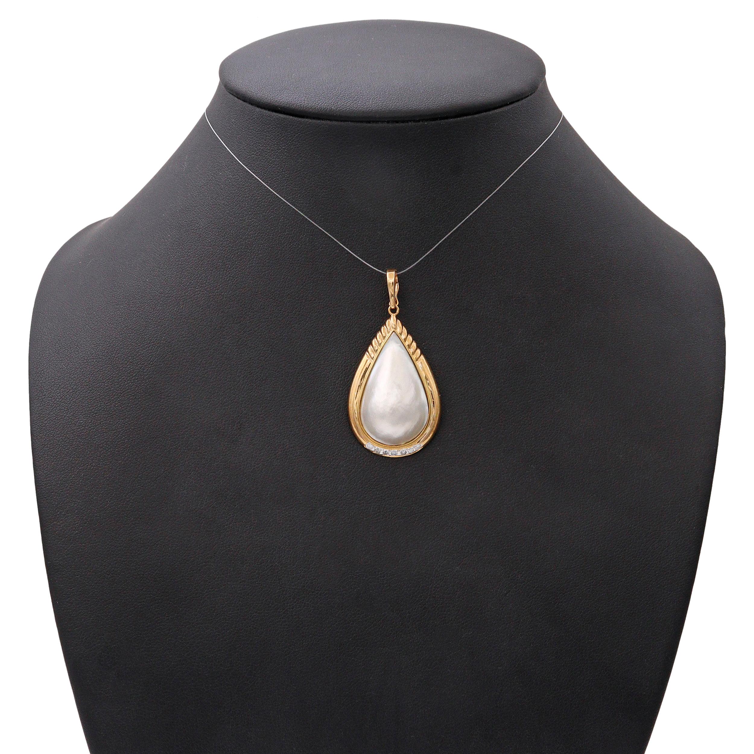 Vintage 14k Yellow Gold Mabe Pearl and Diamond Pendant