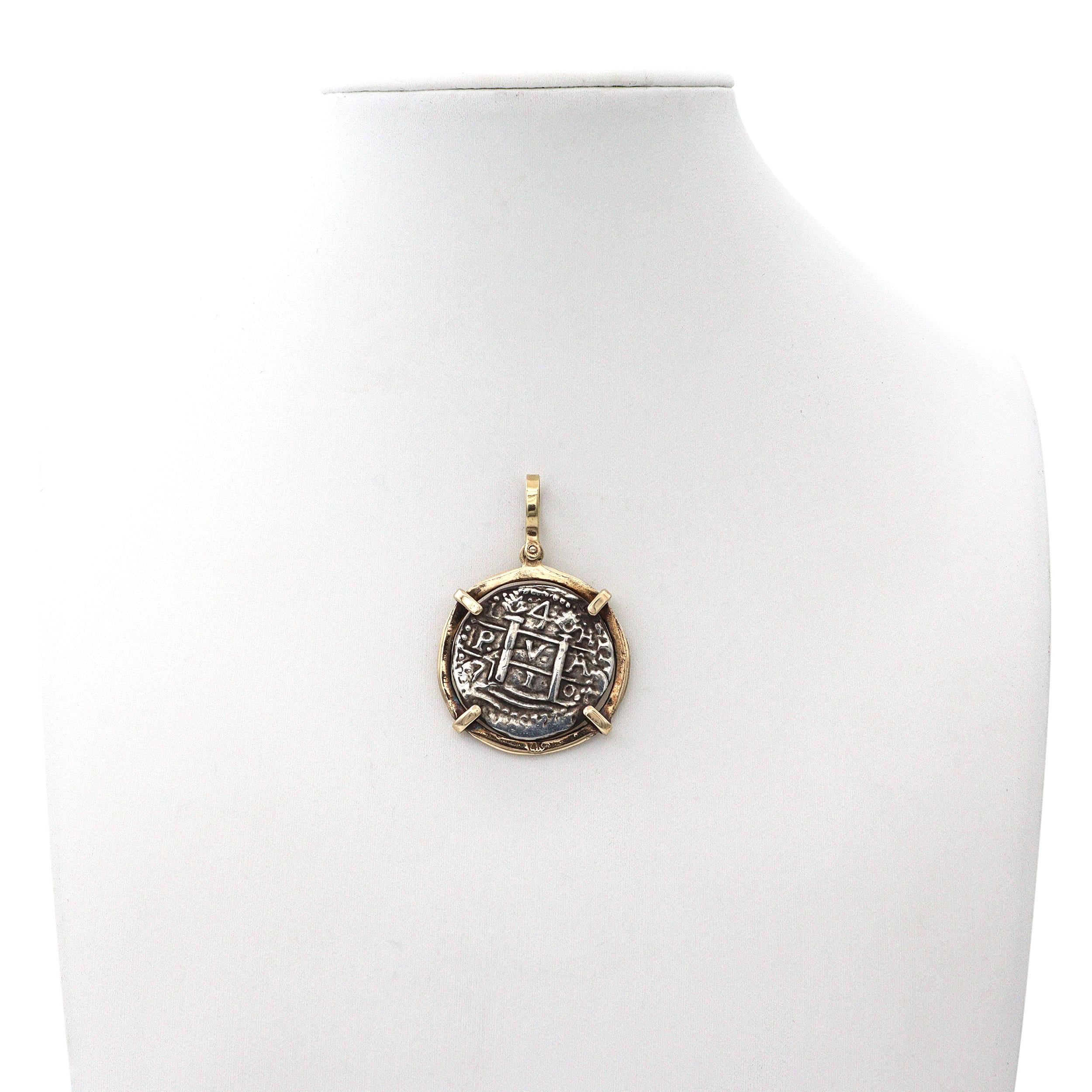 14k Yellow Gold and Silver Replica Atocha Shipwreck Coin Pendant