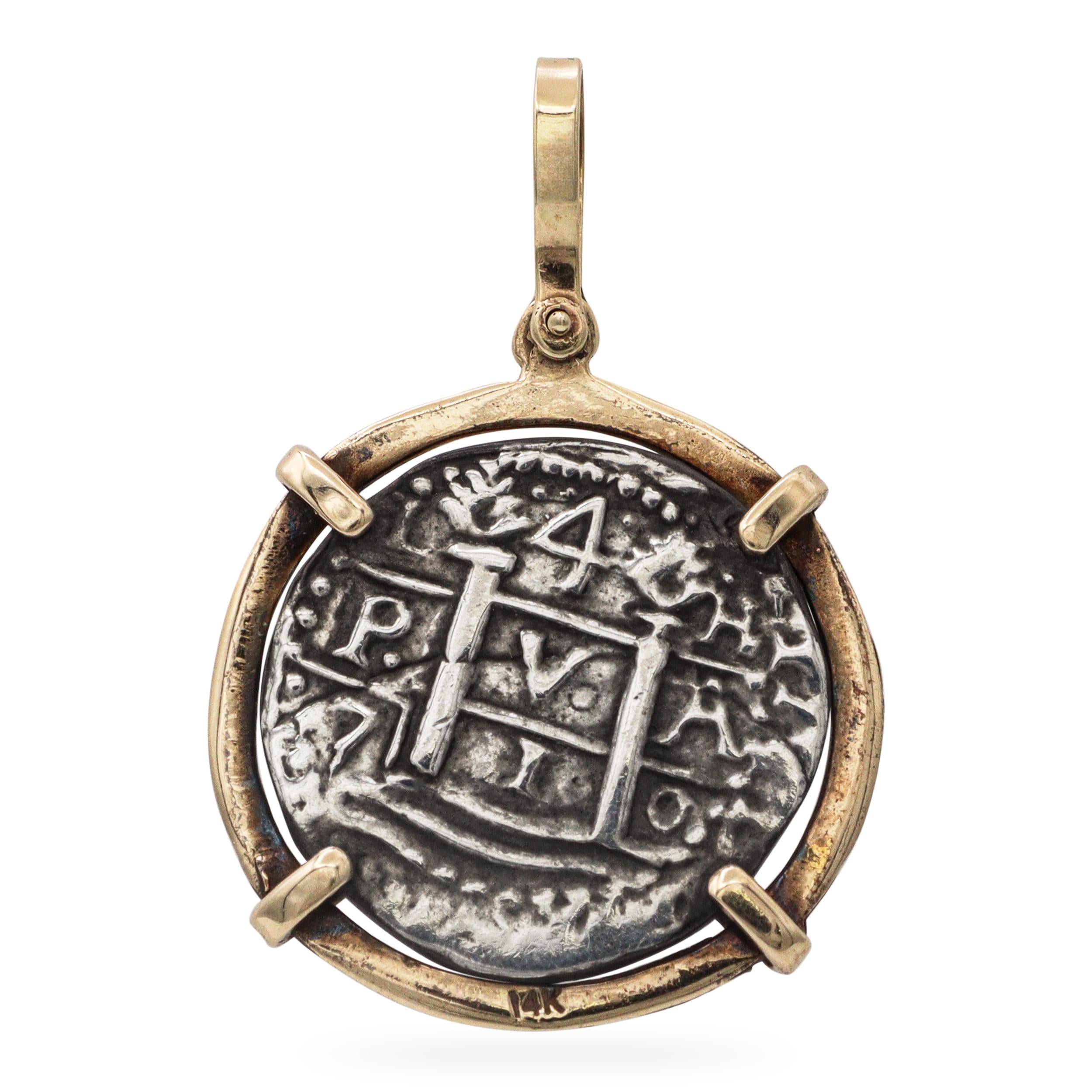 14k Yellow Gold and Silver Replica Atocha Shipwreck Coin Pendant