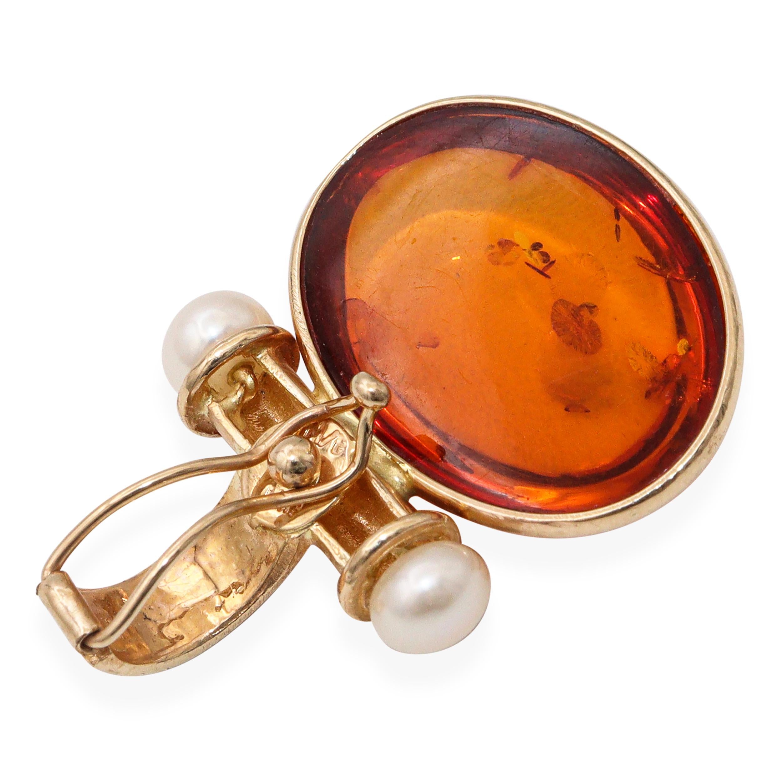 Vintage 14k Yellow Gold Baltic Amber and Pearl Pendant
