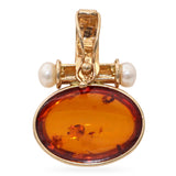 Vintage 14k Yellow Gold Baltic Amber and Pearl Pendant
