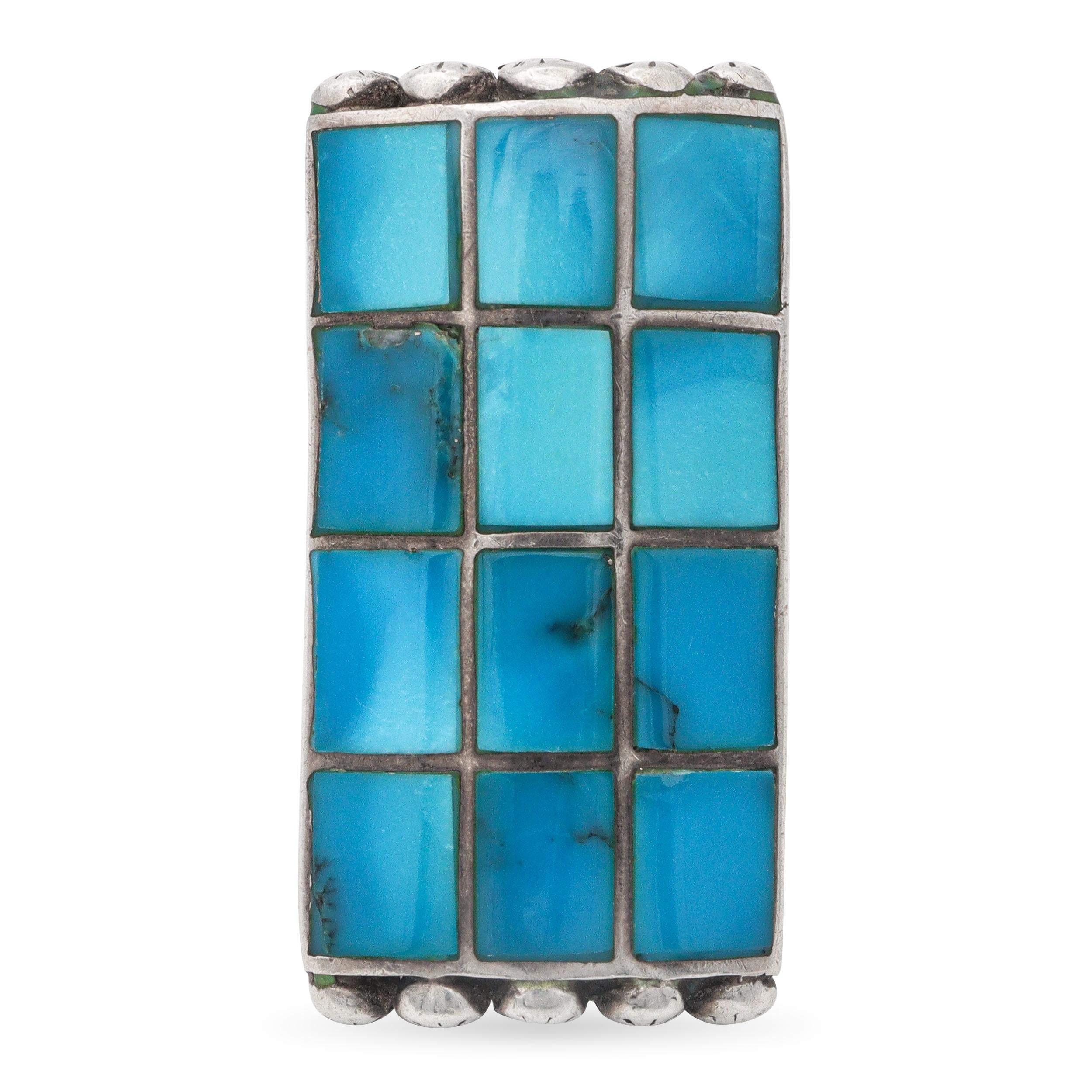 Vintage Southwest Navajo Norman Paul Sterling Silver Turquoise Inlay Ring