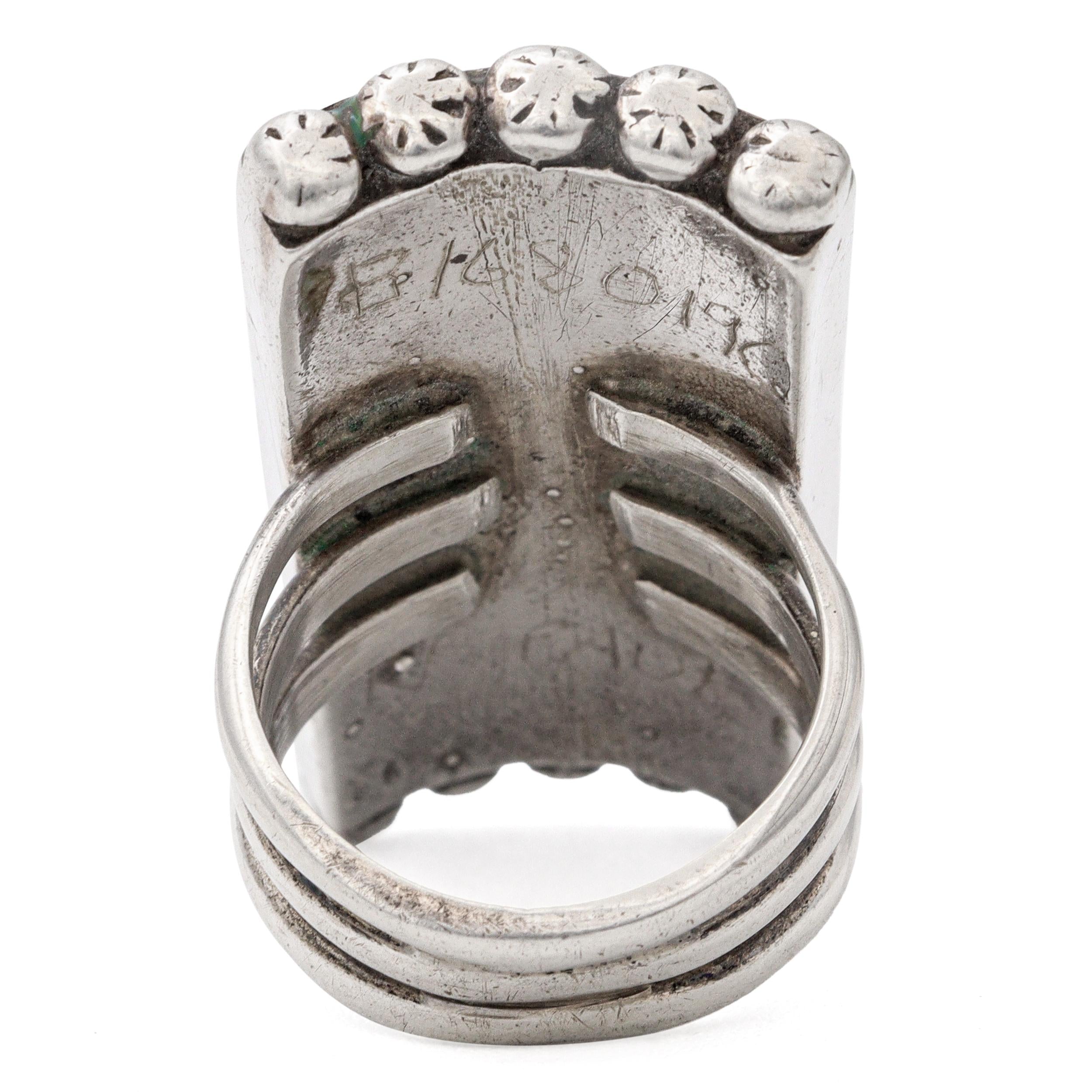 Vintage Southwest Navajo Norman Paul Sterling Silver Turquoise Inlay Ring