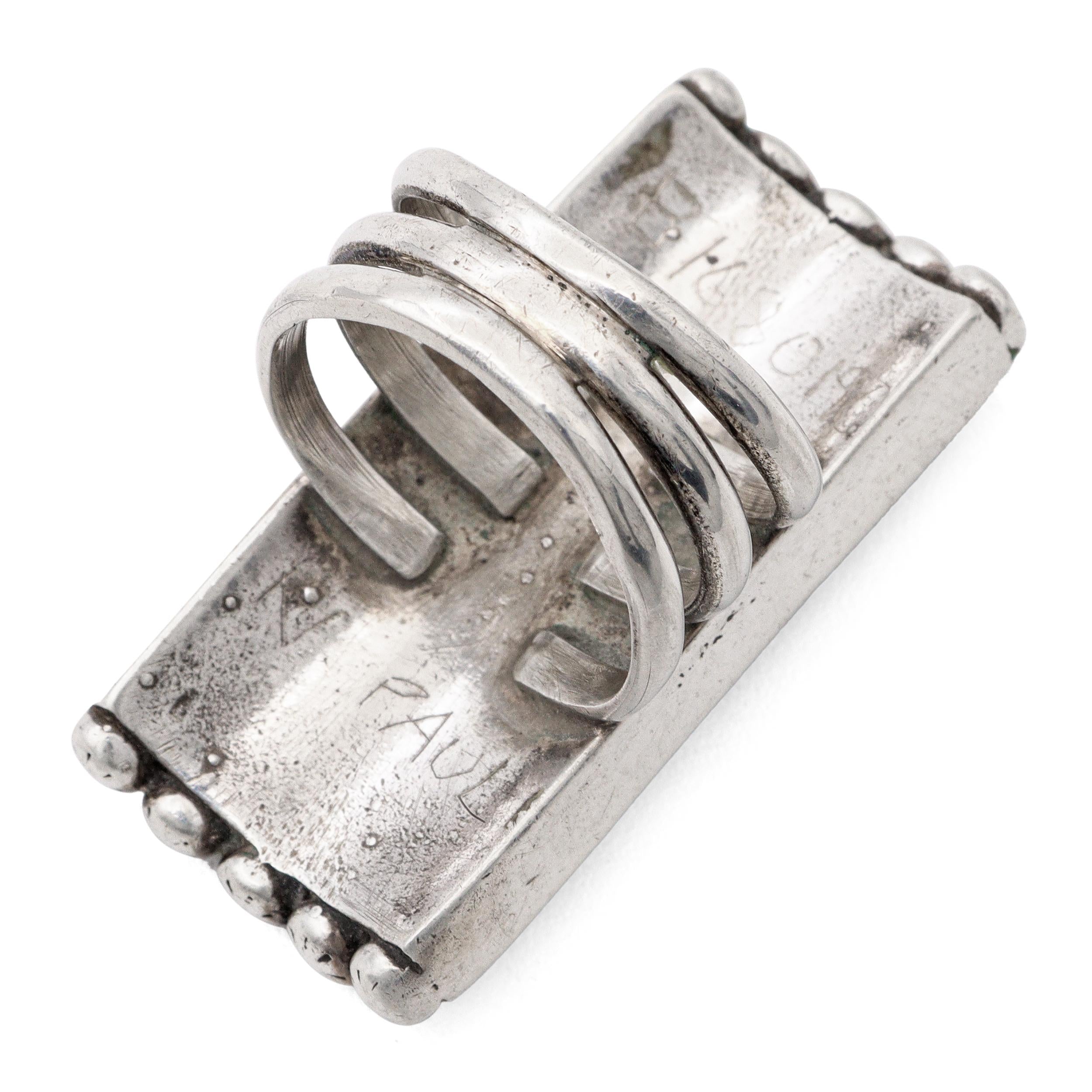 Vintage Southwest Navajo Norman Paul Sterling Silver Turquoise Inlay Ring