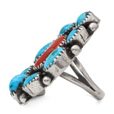 Vintage M Davis Navajo Native American Sterling Silver Turquoise Red Coral Ring