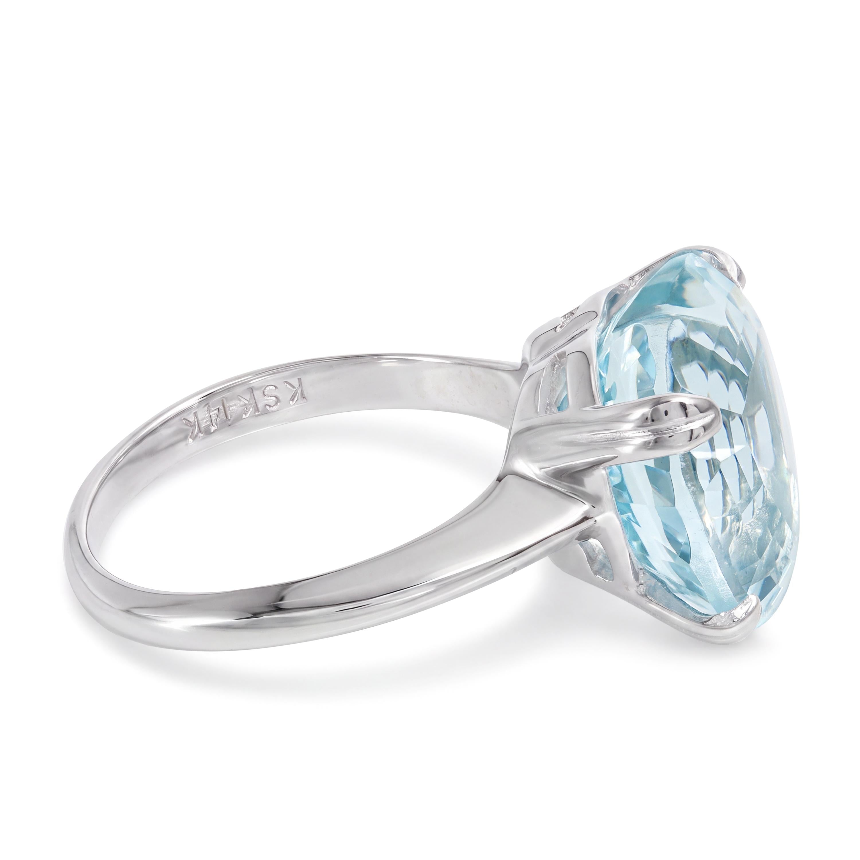 14k White Gold 6.37ct Aquamarine Heart Solitaire Ring