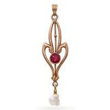 Antique 10k Yellow Gold Ruby and Natural Pearl Pendant