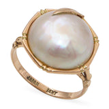Vintage 14k Yellow Gold Mabe Pearl Bamboo Ring