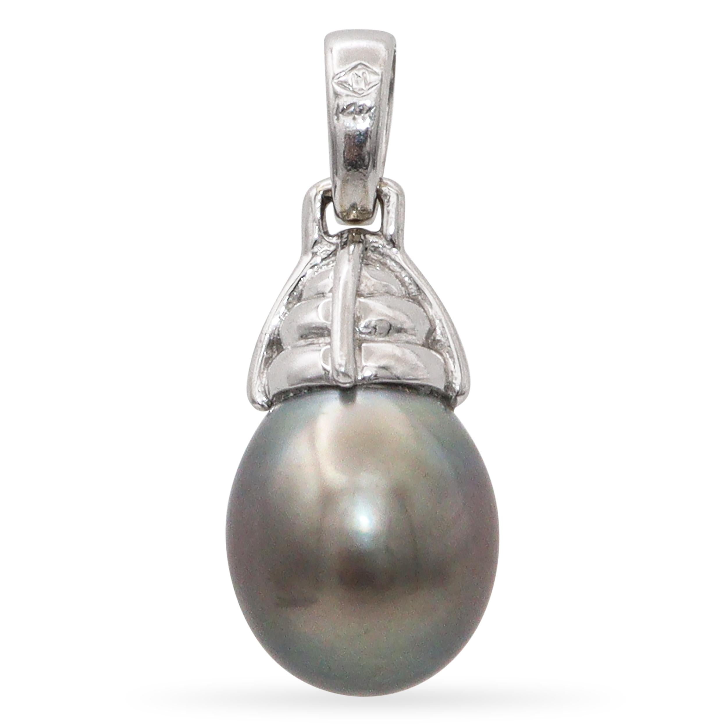 Vintage 14k White Gold Tahitian Pearl Charm Pendant