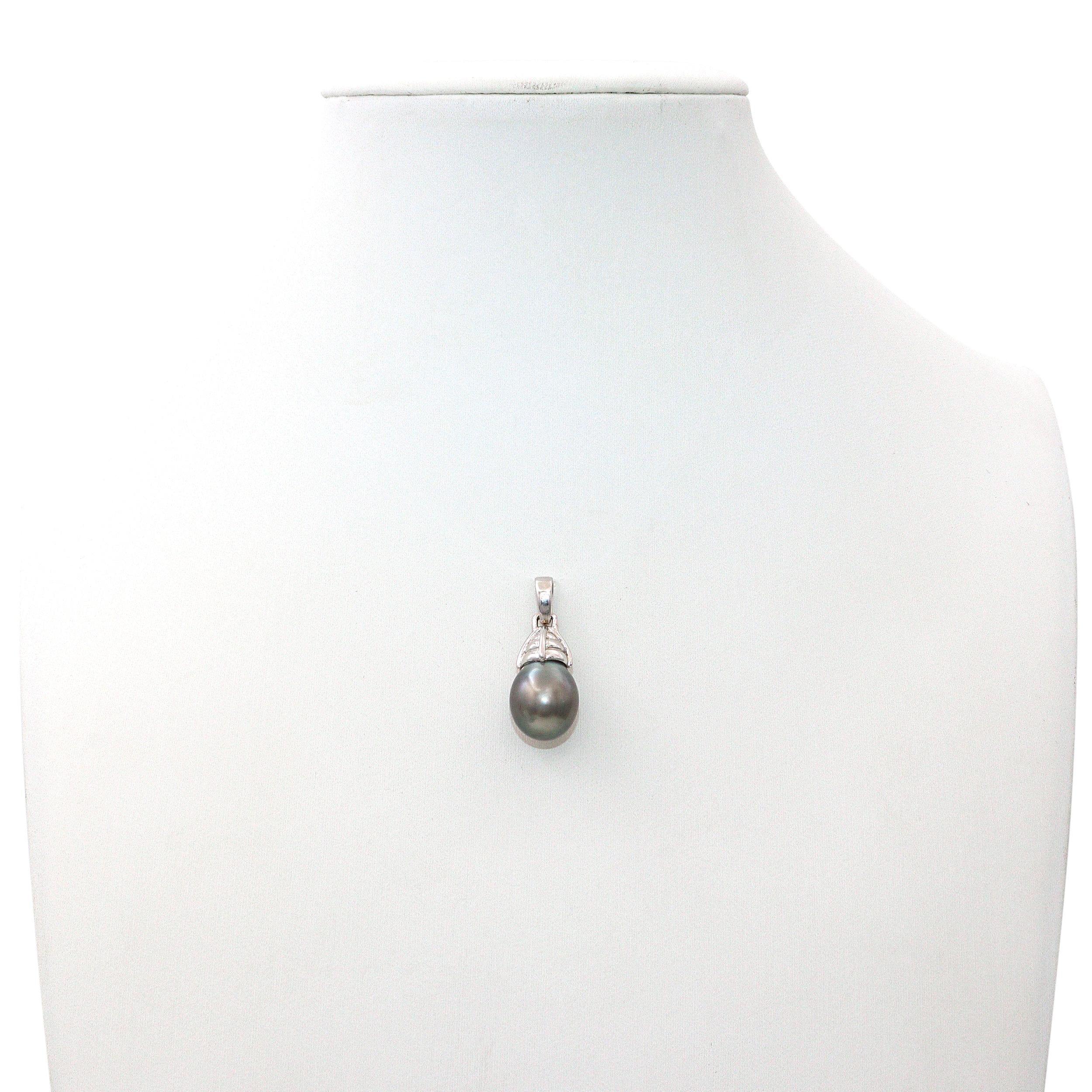 Vintage 14k White Gold Tahitian Pearl Charm Pendant