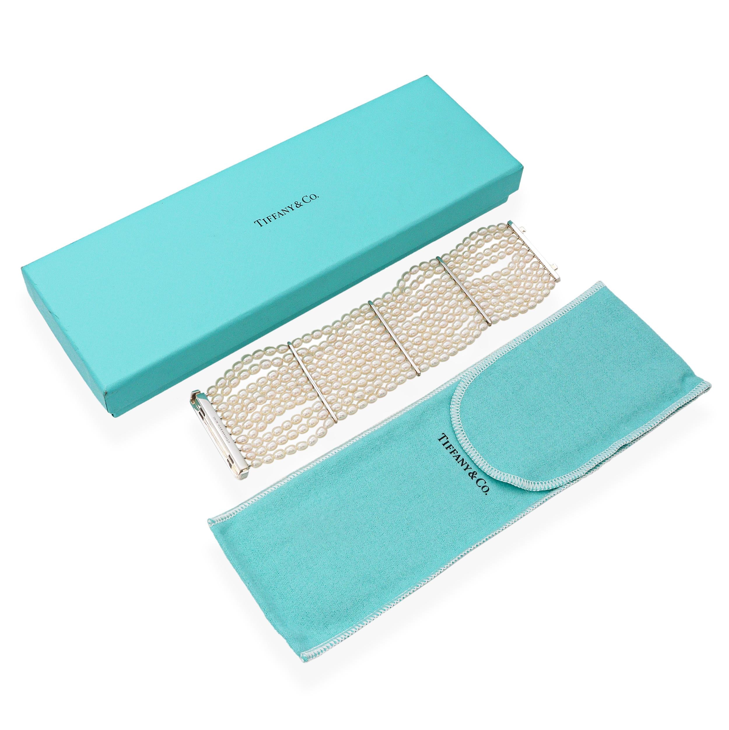 Tiffany & Co. Sterling Silver Ziegfeld 10 Row Freshwater Pearl Bracelet