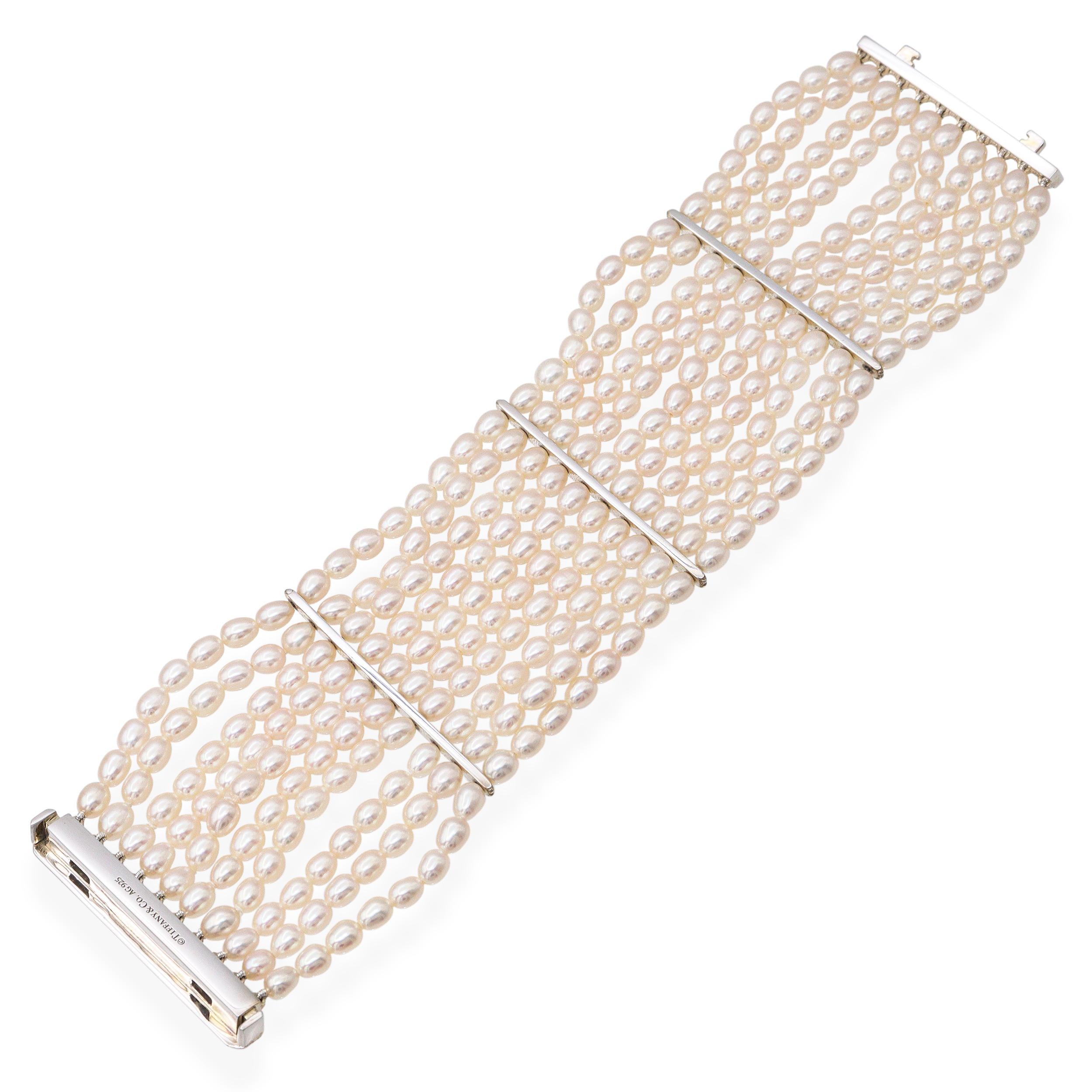 Tiffany & Co. Sterling Silver Ziegfeld 10 Row Freshwater Pearl Bracelet