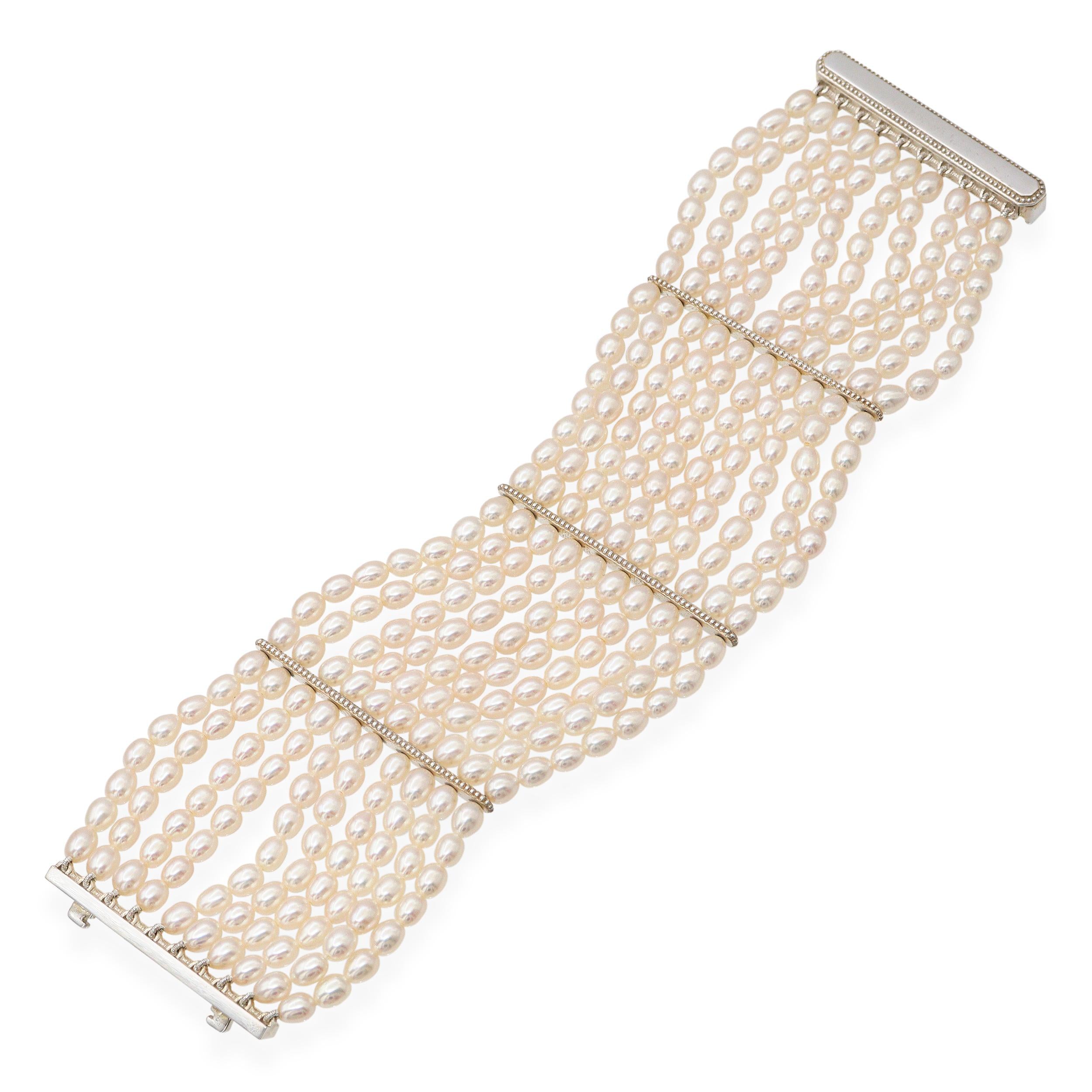 Tiffany & Co. Sterling Silver Ziegfeld 10 Row Freshwater Pearl Bracelet