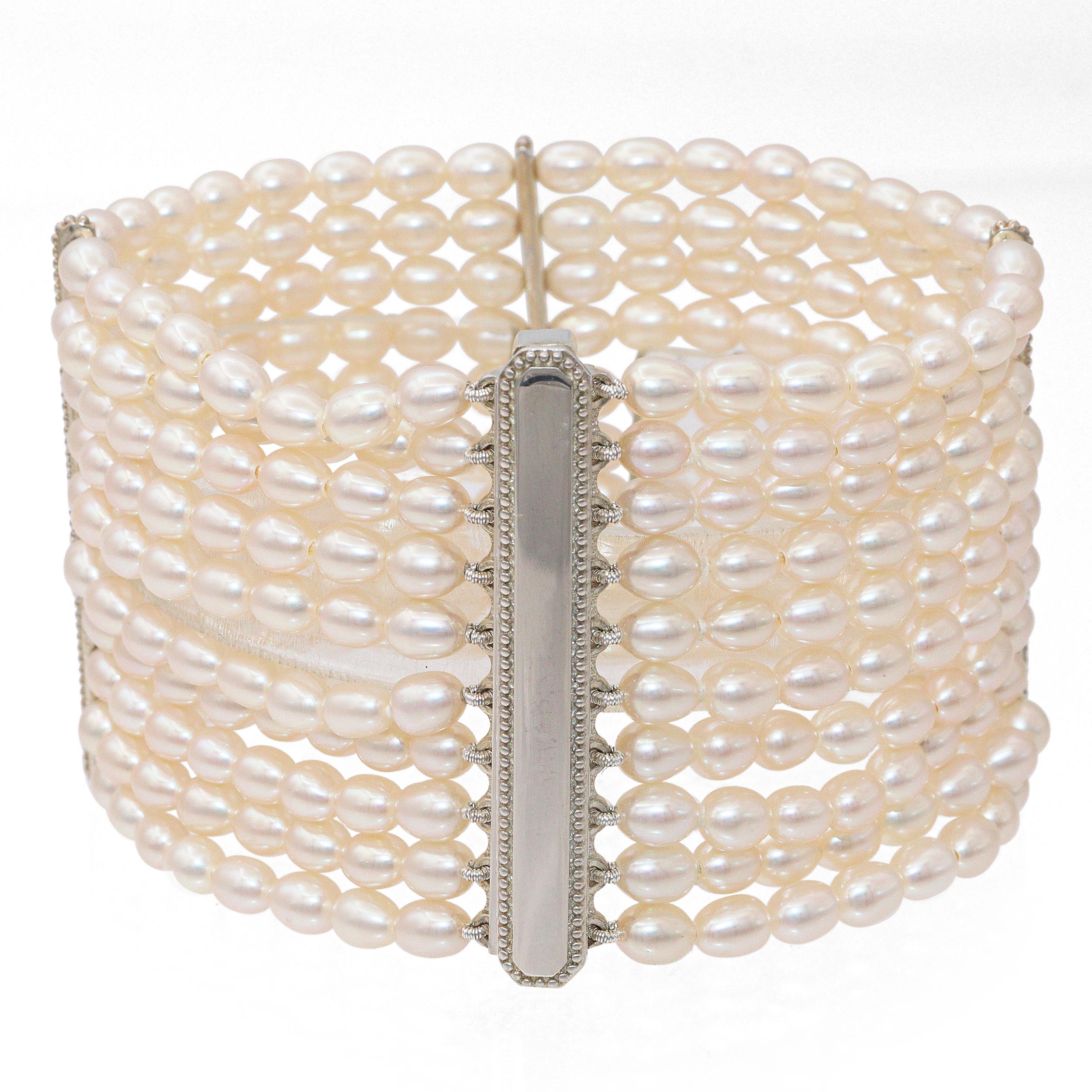 Tiffany & Co. Sterling Silver Ziegfeld 10 Row Freshwater Pearl Bracelet