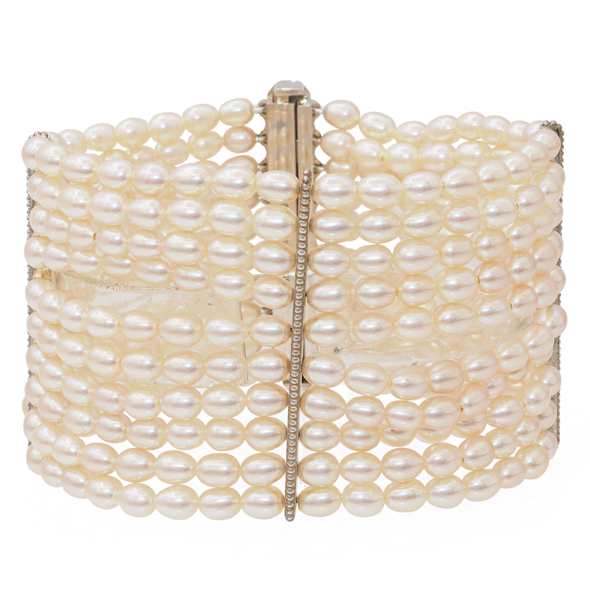 Tiffany & Co. Sterling Silver Ziegfeld 10 Row Freshwater Pearl Bracelet