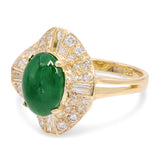 14k Yellow Gold 2.18ct Imperial Green Jadeite Jade & Diamond Pavé Ballerina Ring