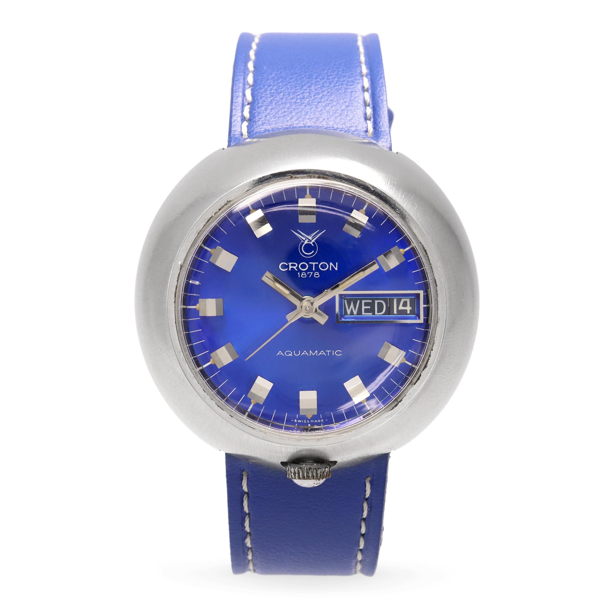 Croton Aquamatic UFO Steel Blue Dial Day Date Men’s Watch