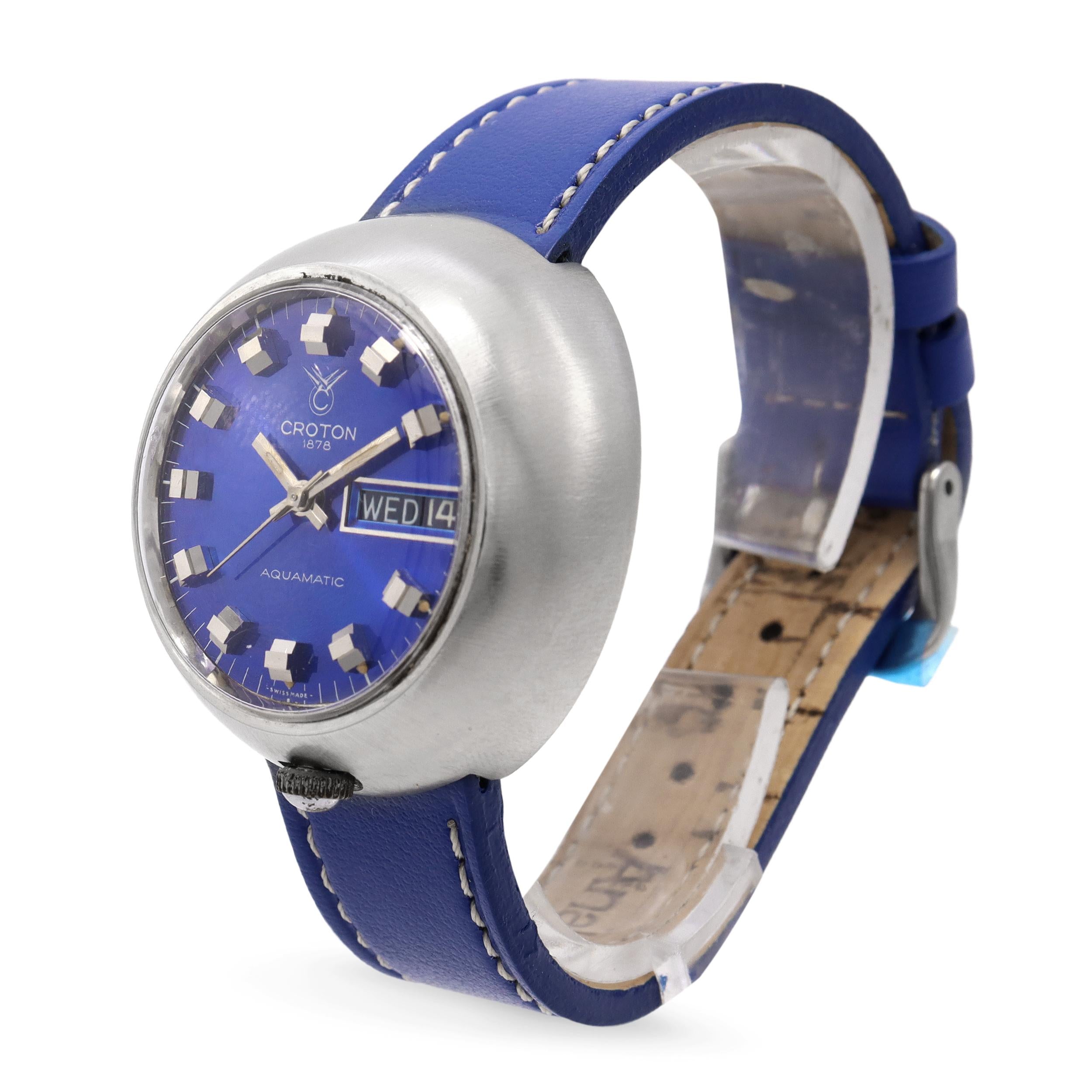 Croton Aquamatic UFO Steel Blue Dial Day Date Men’s Watch