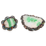 Antique Silver Vermeil Enamel and Jade Brooch Set
