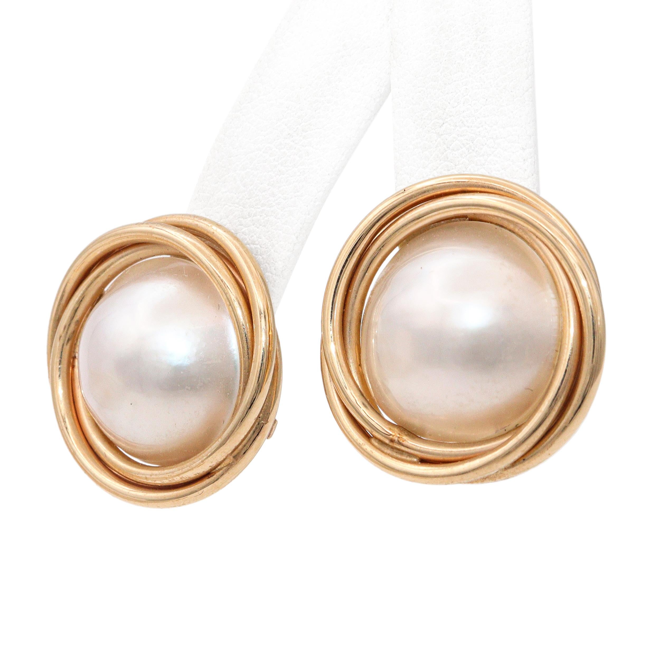 Vintage 14k Yellow Gold Mabe Pearl Jewelry Set