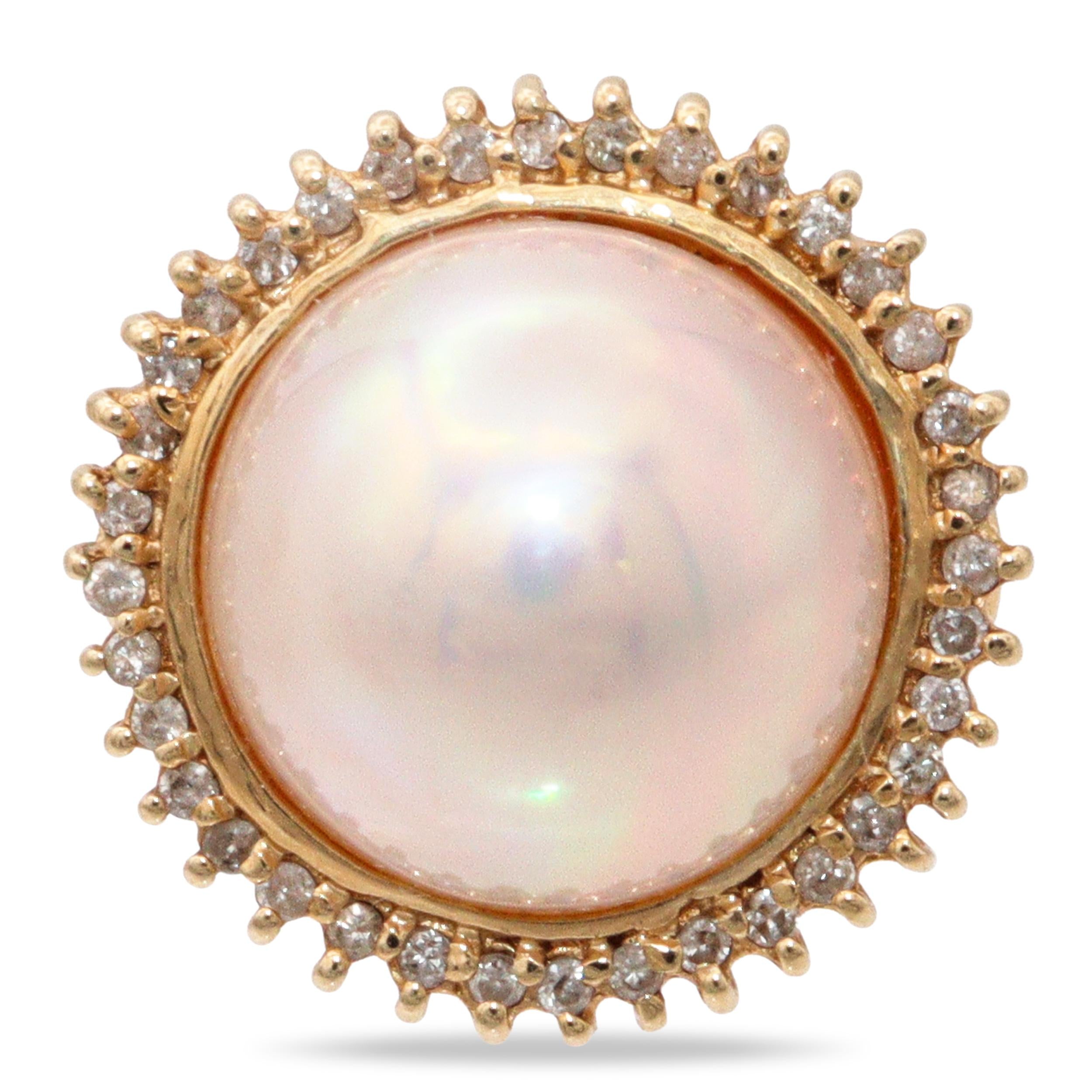 Vintage 14k Yellow Gold Mabe Pearl Jewelry Set