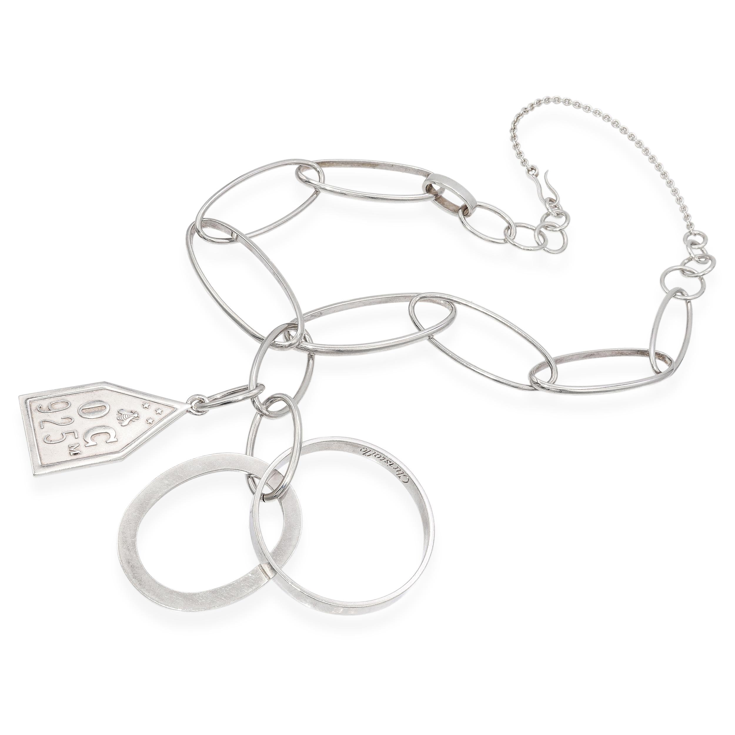 Christofle by Taher Chemirik Sterling Silver Link Chain Tag Necklace