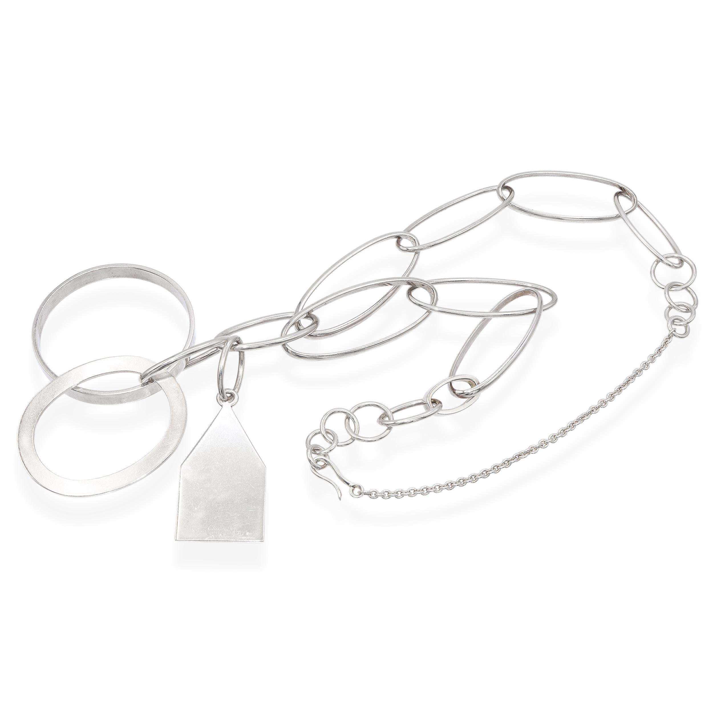 Christofle by Taher Chemirik Sterling Silver Link Chain Tag Necklace