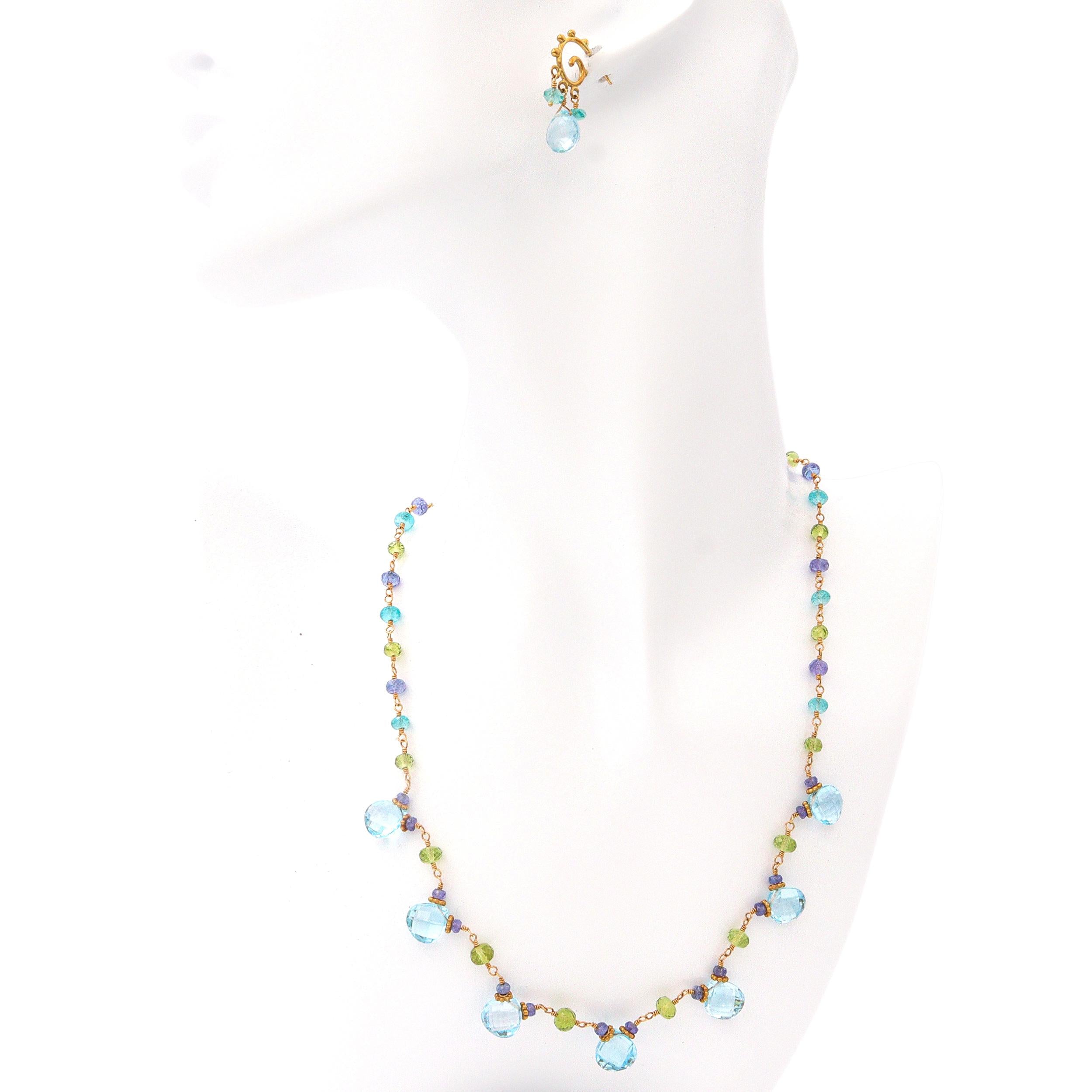 Vintage 18k Yellow Gold Topaz Tanzanite Peridot and Apatite Jewelry Set