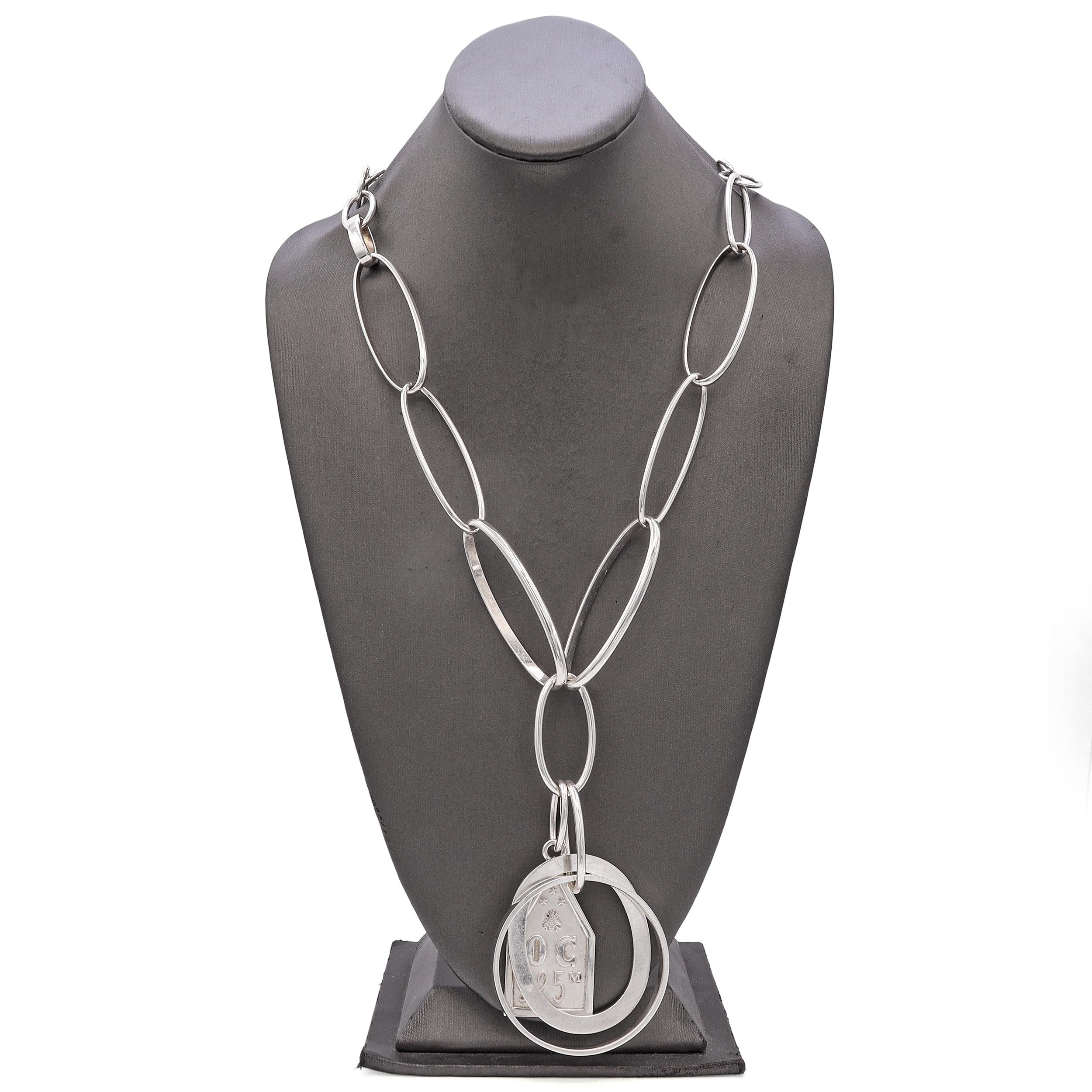Christofle by Taher Chemirik Sterling Silver Link Chain Tag Necklace
