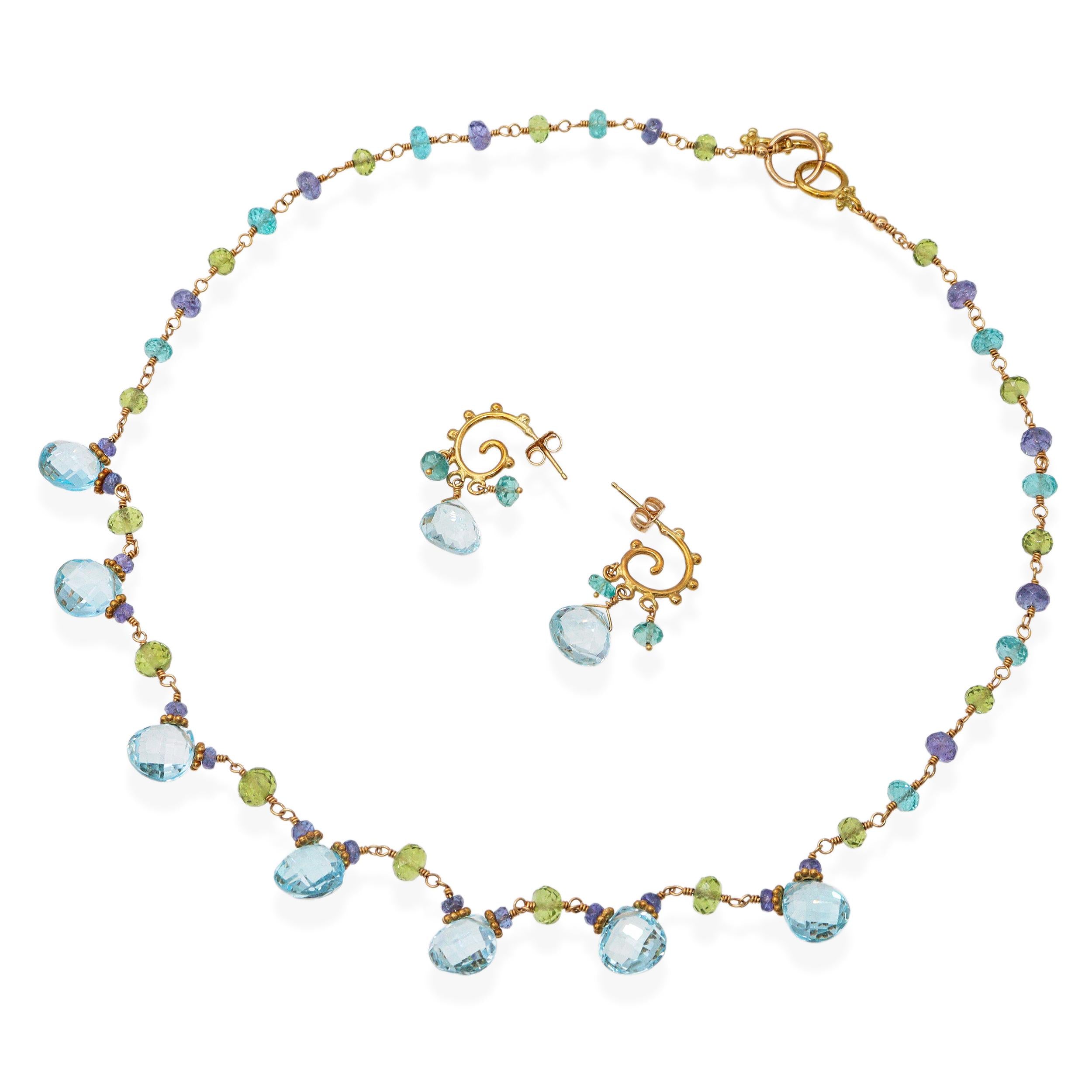 Vintage 18k Yellow Gold Topaz Tanzanite Peridot and Apatite Jewelry Set