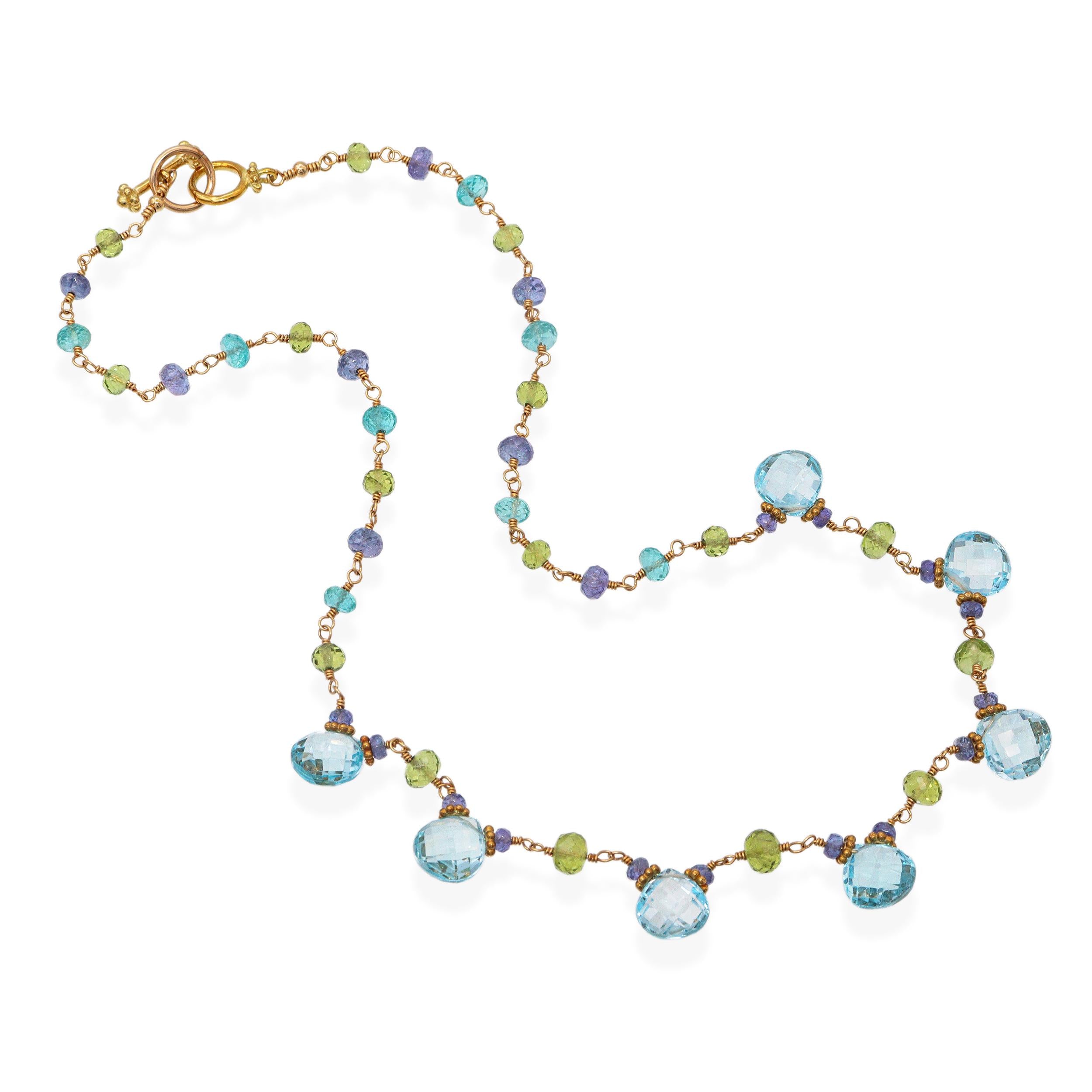 Vintage 18k Yellow Gold Topaz Tanzanite Peridot and Apatite Jewelry Set