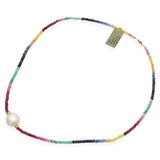 14k Yellow Gold Fancy Sapphire Heishi Bead and Pearl Necklace