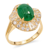 14k Yellow Gold 2.18ct Imperial Green Jadeite Jade & Diamond Pavé Ballerina Ring