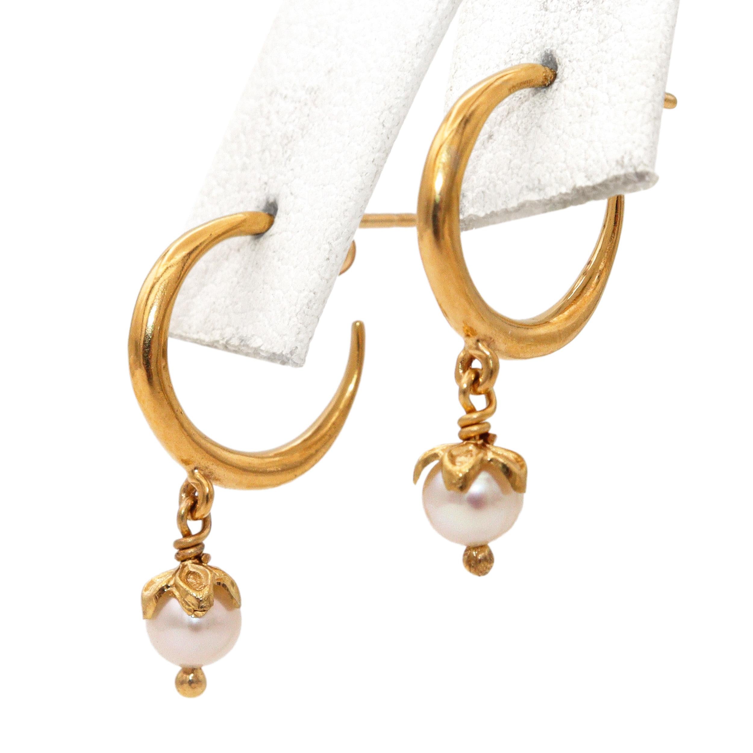 14k Yellow Gold Petal-Capped Pearl Drop Necklace and Earrings Set